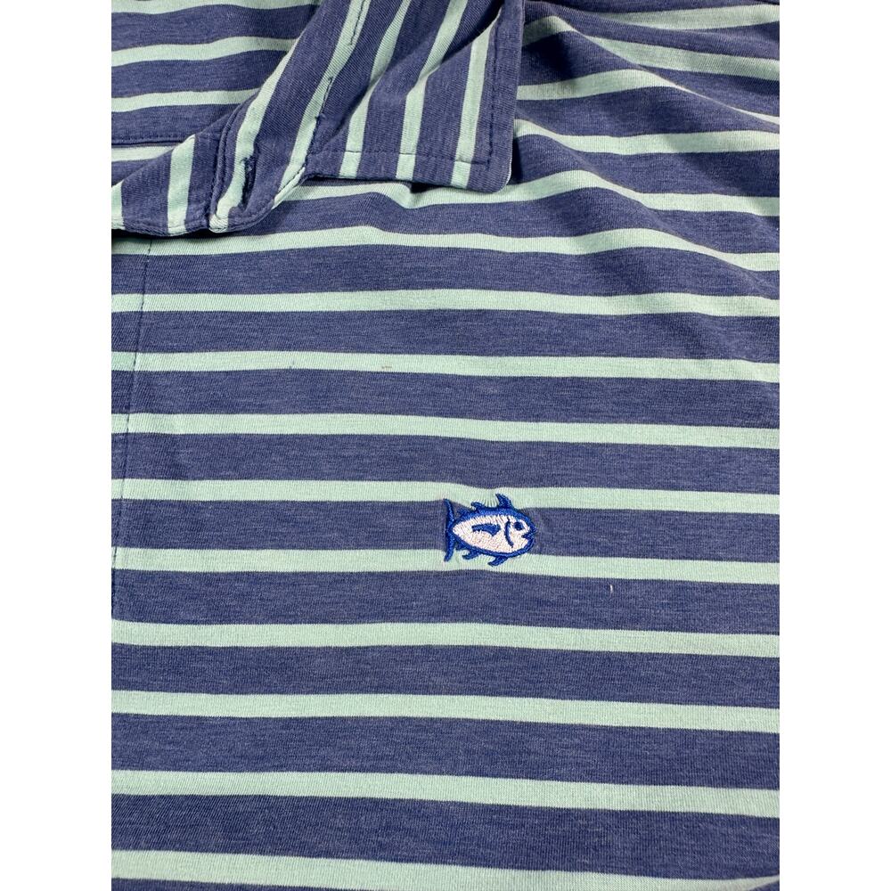 Southern Tide Skipjack Polo Mens Large Blue Green Stripe Pima Cotton Stretch - Picture 4 of 7